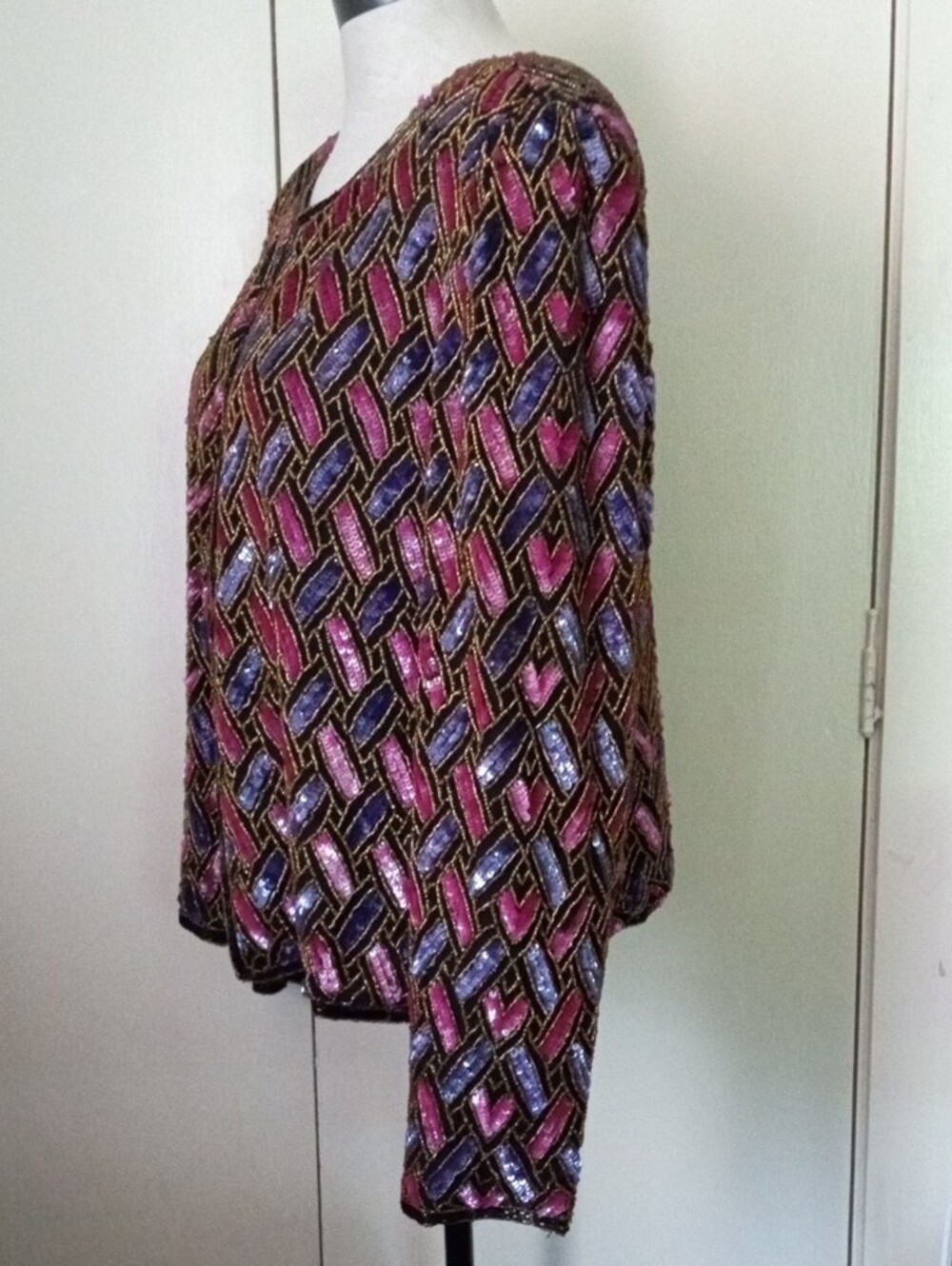 Papell Boutique Silk Sequin And Beaded Jacket Size 16 - Picture 2 of 10